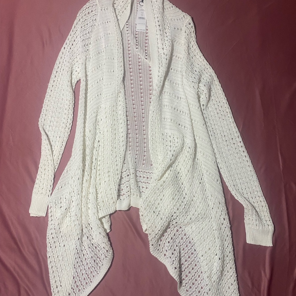 White House Black Market Ivory Open-Front Cardigan